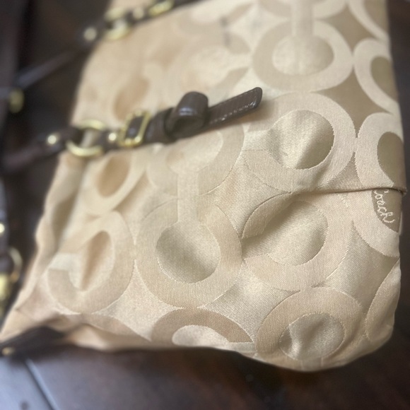 COACH Madison Audry  Signature C Logo Khaki Sateen & Leather Shoulder Bag#21124 - Picture 8 of 13